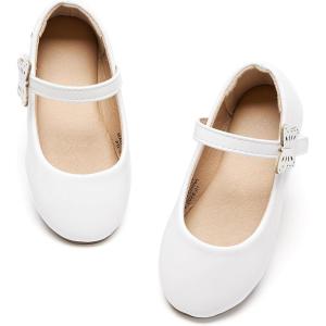 Felix & Flora Toddler Flower Girl Mary Jane Shoes – Little Girls Dress Flats Princess Wedding Party(Bh26-white)