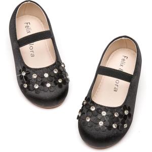 Felix & Flora Toddler Girl Dress Shoes – Flower Girl Ballet Flats School Wedding Party(B891-black)