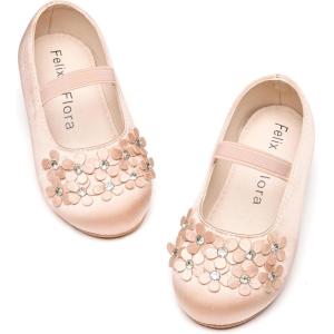 Felix & Flora Toddler Girl Dress Shoes – Flower Girl Ballet Flats School Wedding Party(B891-dark Nude)