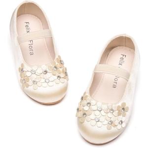 Felix & Flora Toddler Girl Dress Shoes – Flower Girl Ballet Flats School Wedding Party(B891-gold)