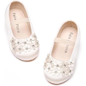 Felix & Flora Toddler Girl Dress Shoes – Flower Girl Ballet Flats School Wedding Party(B891-ivory White)