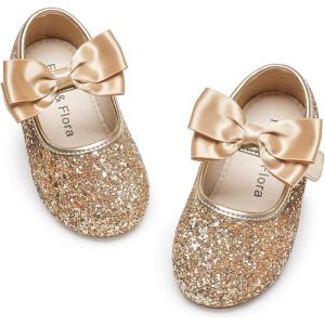 Felix & Flora Toddler Girl Dress Shoes – Flower Girl Ballet Flats School Wedding Party(B903-glitter Gold)