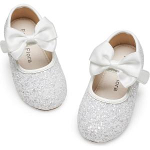 Felix & Flora Toddler Girl Dress Shoes – Flower Girl Ballet Flats School Wedding Party(B903-glitter White)