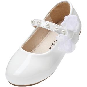 Felix & Flora Toddler Girl Dress Shoes – Flower Girl Ballet Flats School Wedding Party(Bf13-pl White)