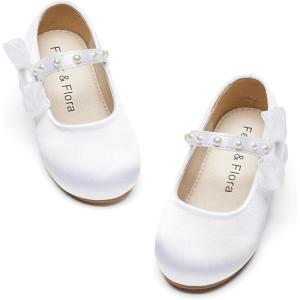 Felix & Flora Toddler Girl Dress Shoes – Flower Girl Ballet Flats School Wedding Party(Bf14-white)