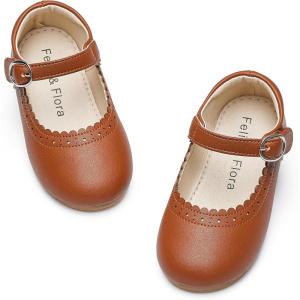 Felix & Flora Toddler Girl Dress Shoes – Flower Girl Ballet Flats School Wedding Party(Bf19-brown)
