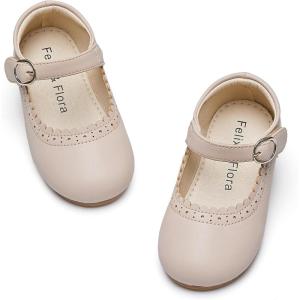 Felix & Flora Toddler Girl Dress Shoes – Flower Girl Ballet Flats School Wedding Party(Bf19-tan)