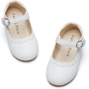 Felix & Flora Toddler Girl Dress Shoes – Flower Girl Ballet Flats School Wedding Party(Bf19-white)