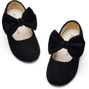 Felix & Flora Toddler Girl Dress Shoes – Flower Girl Ballet Flats School Wedding Party(Synthetic Suede Black)