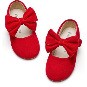 Felix & Flora Toddler Girl Dress Shoes – Flower Girl Ballet Flats School Wedding Party(Synthetic Suede Red)