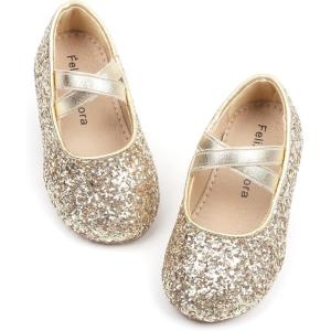 Felix & Flora Toddler Girl Dress Shoes – Flower Girl Ballet Mary Jane Flats Party School Wedding(B869-glitter Gold)
