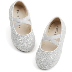 Felix & Flora Toddler Girl Dress Shoes – Flower Girl Ballet Mary Jane Flats Party School Wedding(B869-glitter White)