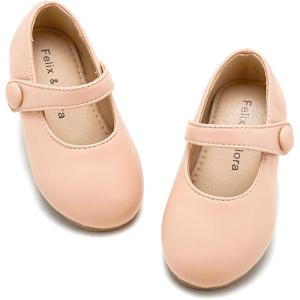 Felix & Flora Toddler Girl Dress Shoes – Flower Girl Ballet Mary Jane Flats Party School Wedding(B876-fl Nude)