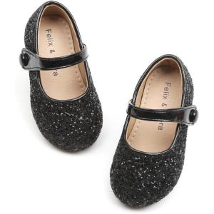 Felix & Flora Toddler Girl Dress Shoes – Flower Girl Ballet Mary Jane Flats Party School Wedding(B876-glitter Black)