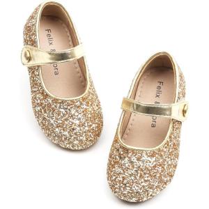 Felix & Flora Toddler Girl Dress Shoes – Flower Girl Ballet Mary Jane Flats Party School Wedding(B876-glitter Gold)