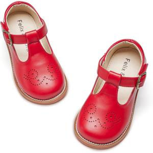 Felix & Flora Toddler Girl Mary Jane Dress Shoes – School Oxford Flats for Girl Party Shoes.(B425-red)