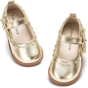 Felix & Flora Toddler Girl Mary Jane Dress Shoes – School Oxford Flats for Girl Party Shoes.(B429-gold)