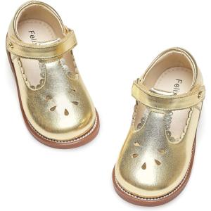 Felix & Flora Toddler Girl Oxford Dress Shoes – Mary Jane Flats for Little Girl Party School Shoes.(B426-gold)