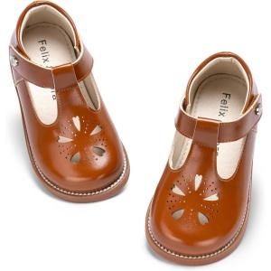 Felix & Flora Toddler Girl Oxford Dress Shoes – Mary Jane Flats for Little Girl Party School Shoes.(B428-brown)