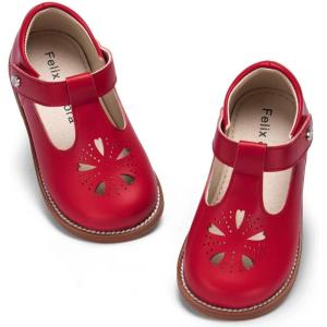 Felix & Flora Toddler Girl Oxford Dress Shoes – Mary Jane Flats for Little Girl Party School Shoes.(B428-red)