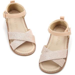 Felix & Flora Toddler Girl Sandals – Flower Girl Dress Shoes Open Toe Little Kid Summer Flats(Bc205-nude)