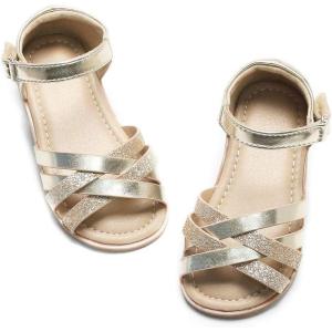 Felix & Flora Toddler Girl Sandals – Flower Girl Dress Shoes Open Toe Little Kid Summer Flats(Bc214-gold)