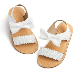 Felix & Flora Toddler Girl Sandals – Flower Girl Dress Shoes Open Toe Little Kid Summer Flats(Bc216-glitter White)
