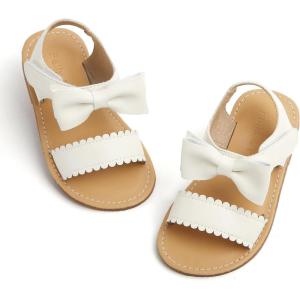 Felix & Flora Toddler Girl Sandals – Flower Girl Dress Shoes Open Toe Little Kid Summer Flats(Bc216-ivory White)