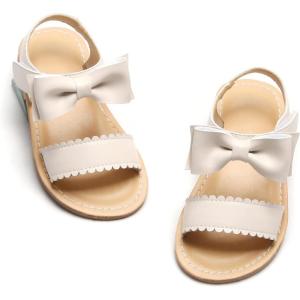 Felix & Flora Toddler Girl Sandals – Flower Girl Dress Shoes Open Toe Little Kid Summer Flats(Bc244-beige)