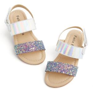 Felix & Flora Toddler Girl Sandals – Flower Girl Dress Shoes Open Toe Little Kid Summer Flats(Bc251-glitter Purple)