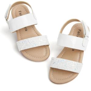 Felix & Flora Toddler Girl Sandals – Flower Girl Dress Shoes Open Toe Little Kid Summer Flats(Bc251-multicolor White)