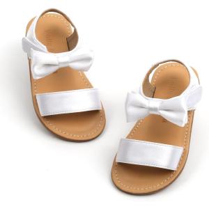 Felix & Flora Toddler Girl Sandals – Flower Girl Dress Shoes Open Toe Little Kid Summer Flats(Bc288-white)
