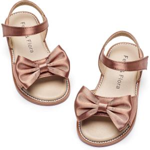 Felix & Flora Toddler Girl Sandals – Flower Girl Dress Shoes Open Toe Little Kid Summer Flats(Bc291-brown)