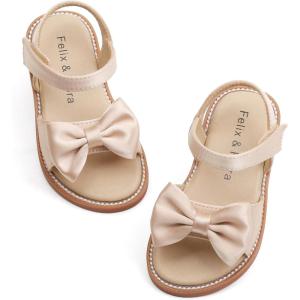 Felix & Flora Toddler Girl Sandals – Flower Girl Dress Shoes Open Toe Little Kid Summer Flats(Bc291-dark Nude)