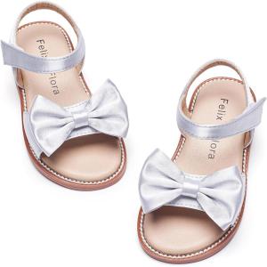 Felix & Flora Toddler Girl Sandals – Flower Girl Dress Shoes Open Toe Little Kid Summer Flats(Bc291-grey)