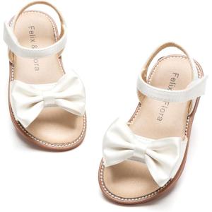 Felix & Flora Toddler Girl Sandals – Flower Girl Dress Shoes Open Toe Little Kid Summer Flats(Bc291-ivory White)