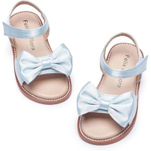 Felix & Flora Toddler Girl Sandals – Flower Girl Dress Shoes Open Toe Little Kid Summer Flats(Bc291-light Blue)