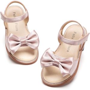 Felix & Flora Toddler Girl Sandals – Flower Girl Dress Shoes Open Toe Little Kid Summer Flats(Bc291-pink)