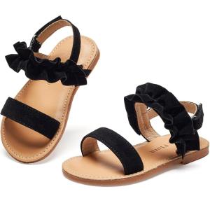 Felix & Flora Toddler Girl Sandals – Flower Girl Dress Shoes Open Toe Little Kid Summer Flats(Bc300-black)