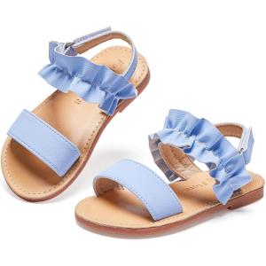 Felix & Flora Toddler Girl Sandals – Flower Girl Dress Shoes Open Toe Little Kid Summer Flats(Bc300-fl Blue)