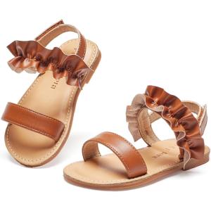 Felix & Flora Toddler Girl Sandals – Flower Girl Dress Shoes Open Toe Little Kid Summer Flats(Bc300-fl Brown)