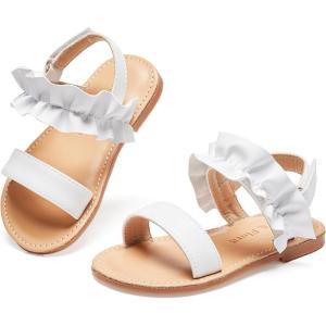 Felix & Flora Toddler Girl Sandals – Flower Girl Dress Shoes Open Toe Little Kid Summer Flats(Bc300-fl White)