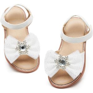 Felix & Flora Toddler Girl Sandals – Flower Girl Dress Shoes Open Toe Little Kid Summer Flats(Bc305-white)