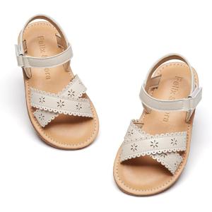 Felix & Flora Toddler Girl Sandals – Flower Girl Dress Shoes Open Toe Little Kid Summer Flats(Bc309-beige)