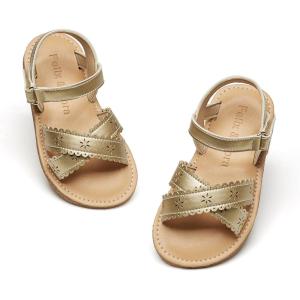 Felix & Flora Toddler Girl Sandals – Flower Girl Dress Shoes Open Toe Little Kid Summer Flats(Bc309-gold)