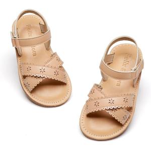 Felix & Flora Toddler Girl Sandals – Flower Girl Dress Shoes Open Toe Little Kid Summer Flats(Bc309-nude)