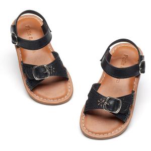 Felix & Flora Toddler Girl Sandals – Flower Girl Dress Shoes Open Toe Little Kid Summer Flats(Bc316-black)