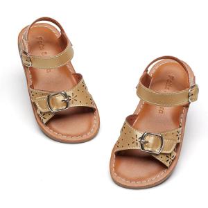Felix & Flora Toddler Girl Sandals – Flower Girl Dress Shoes Open Toe Little Kid Summer Flats(Bc316-gold)