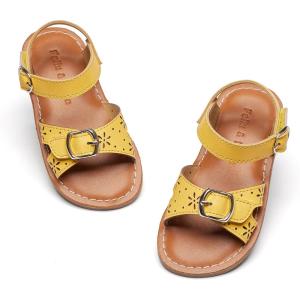 Felix & Flora Toddler Girl Sandals – Flower Girl Dress Shoes Open Toe Little Kid Summer Flats(Bc316-yellow)