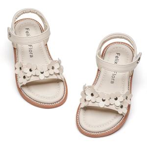 Felix & Flora Toddler Girl Sandals – Flower Girl Dress Shoes Open Toe Little Kid Summer Flats(Bc317-beige)